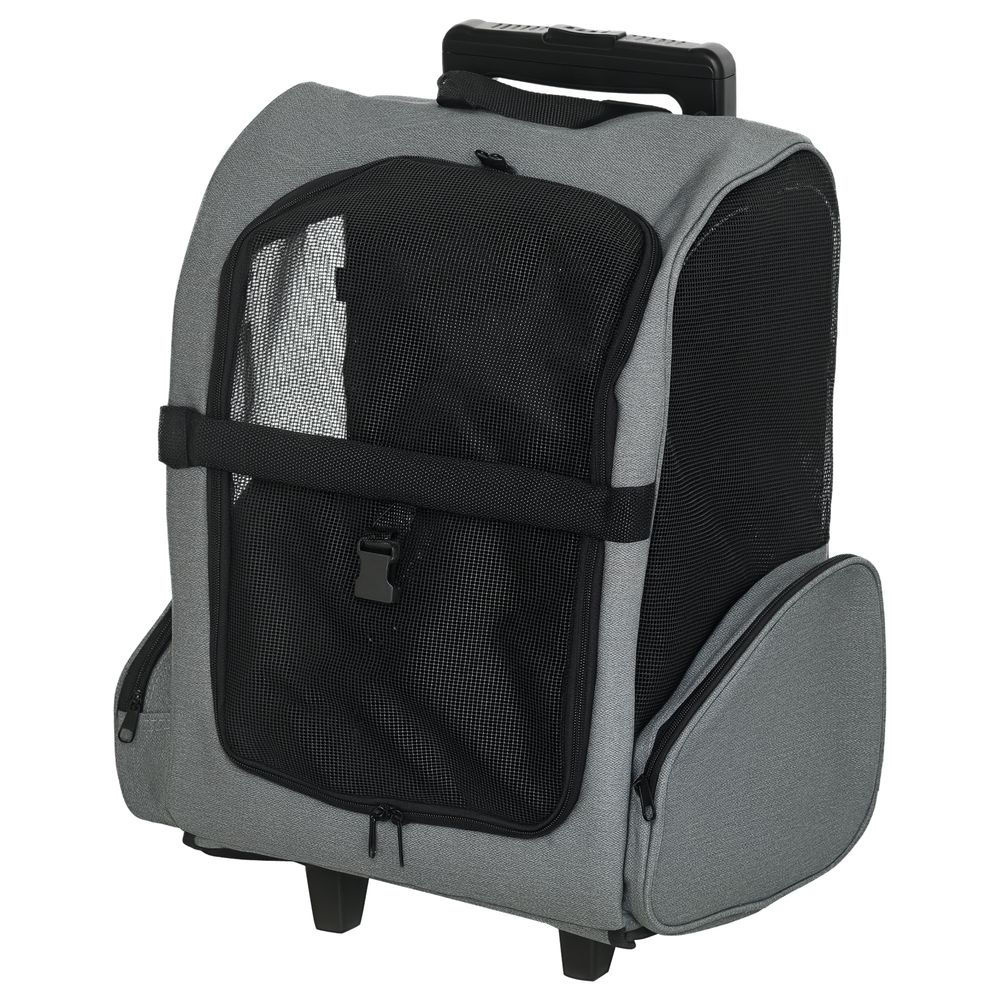 Sac à dos à roulettes pour chien chat tissu oxford acier 2 en 1 42x25x55 cm gris