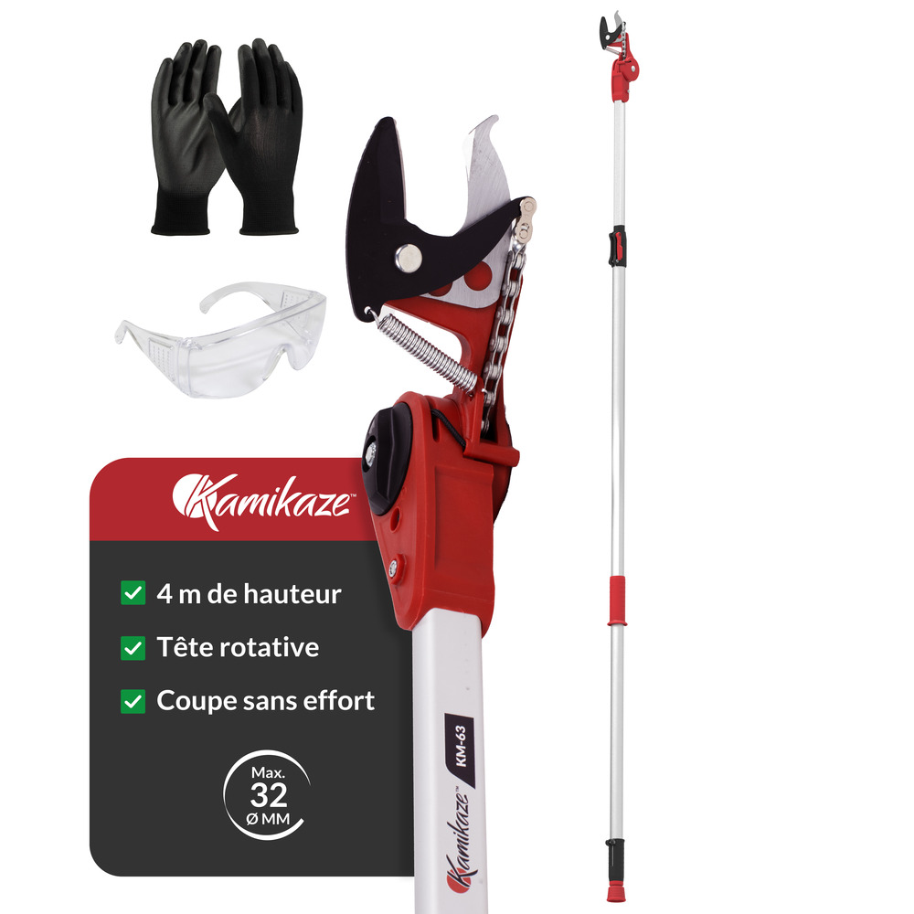 Kamikaze échenilloir coupe-branches premium 1,6 m avec mécanisme de poulie pour réduire l’effort. Modèle km-63