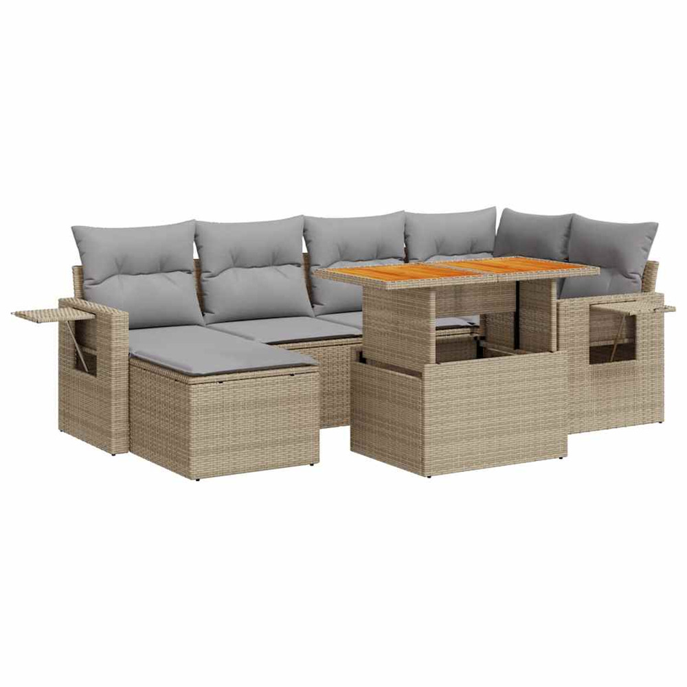 Salon de jardin avec coussins 7 pcs beige résine tressée