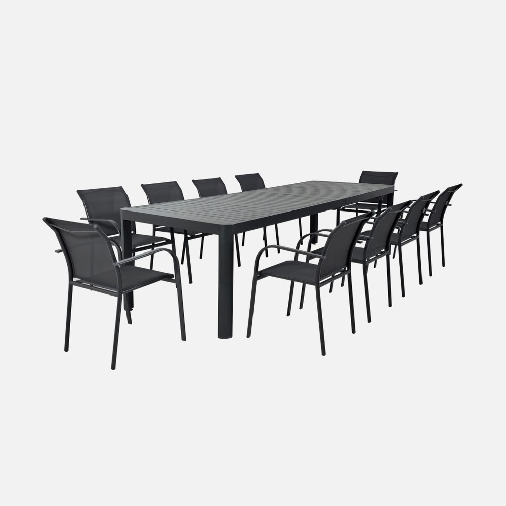 Table de jardin extensible aluminium + 10 assises - lunea + amara
