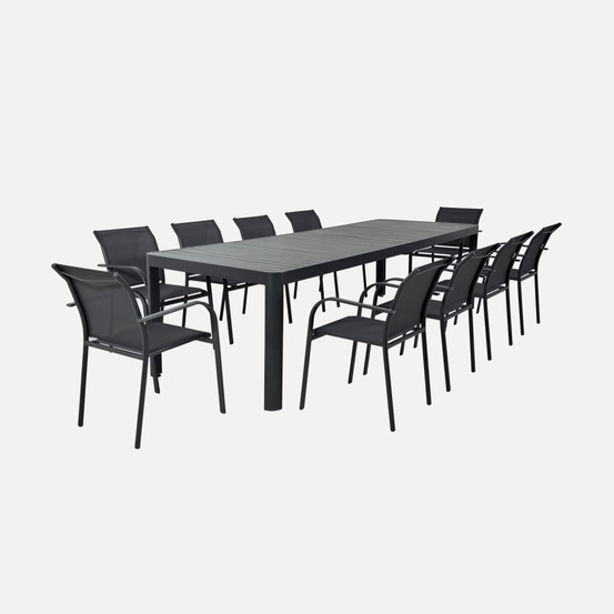 Table de jardin extensible aluminium + 10 assises - lunea + amara