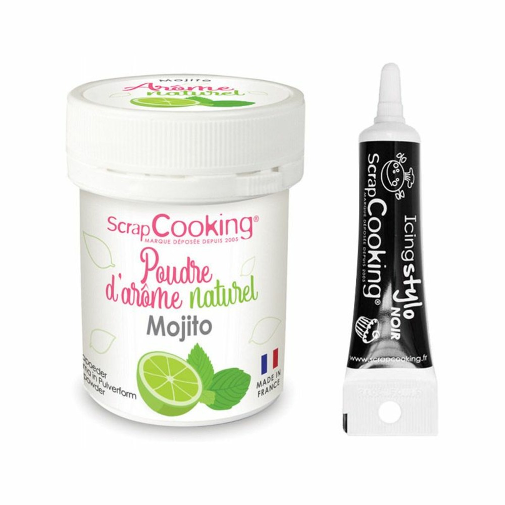 Arôme alimentaire naturel en poudre goût mojito 15 g + stylo de glaçage noir