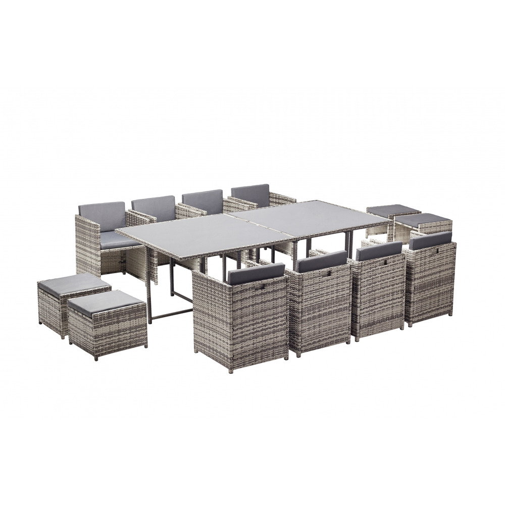 Salon de jardin encastrable 12 personnes en résine tressée gris miami