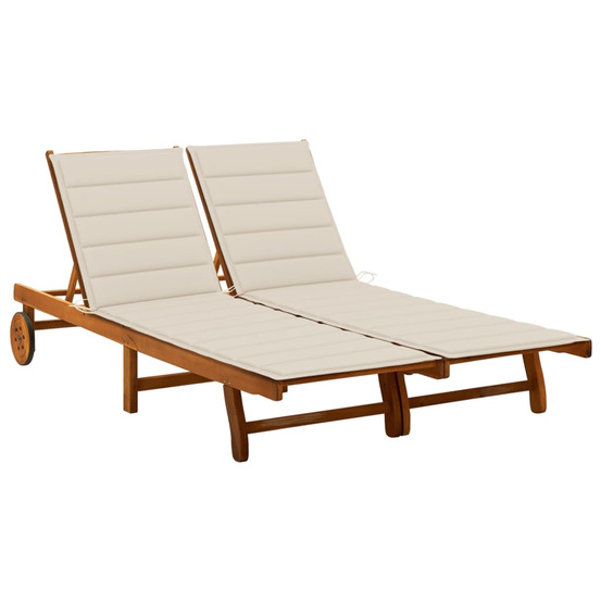 Chaise longue de jardin 2 places avec coussins acacia solide bain de soleil