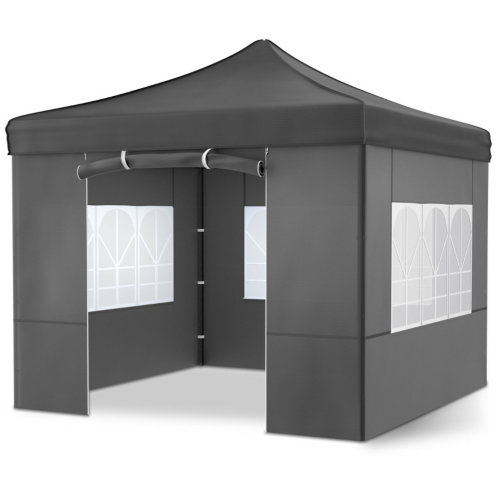Pavillon 3x3m tonnelle de jardin pliable gris avec fenêtres sac de rangement inclus