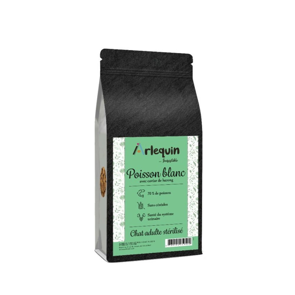 Croquette chat sterilise superfood arlequin irresistible poisson blanc caviar de hareng 5kg