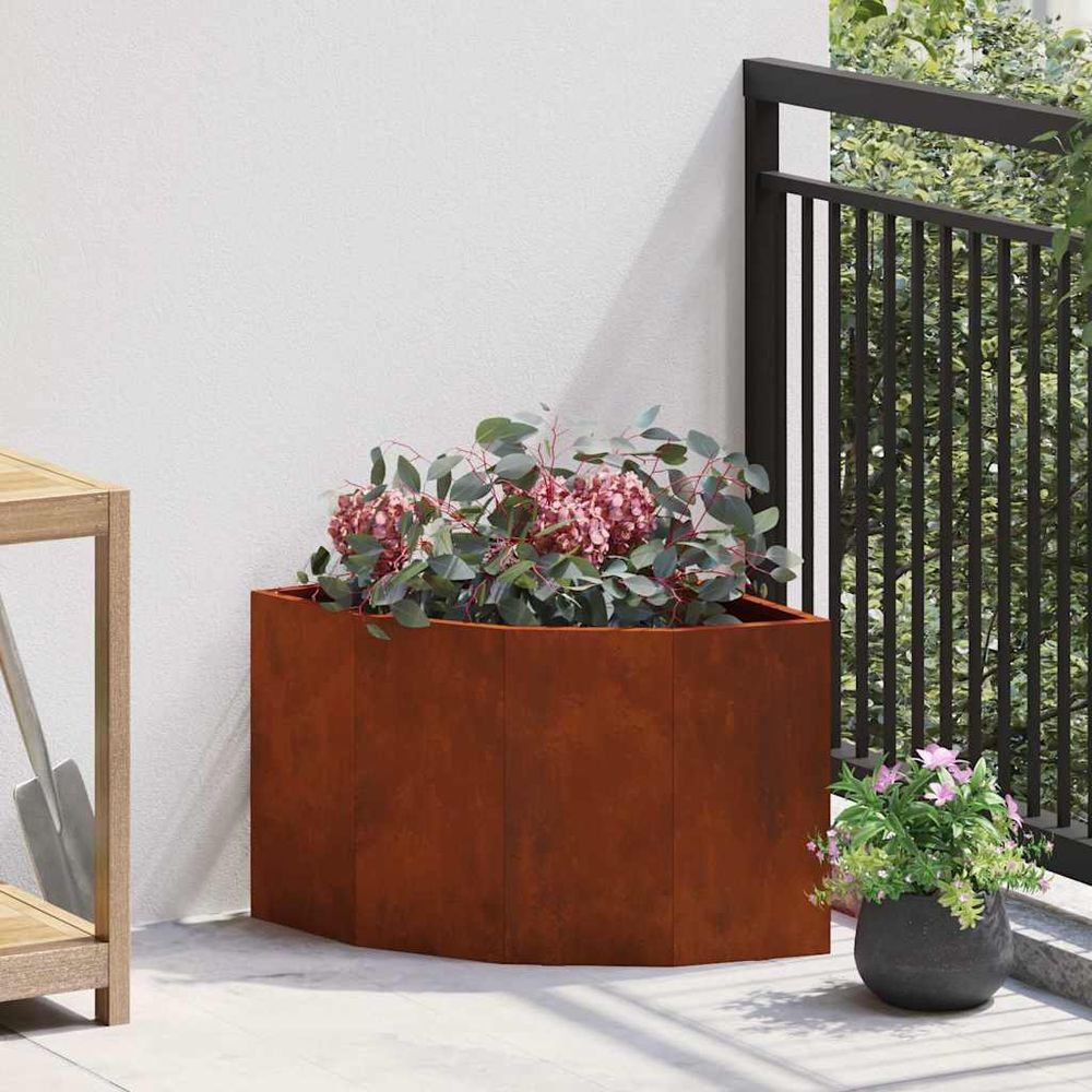 Jardinière d'angle acier corten pour jardin balcon effet rouillé 45x45x35 cm
