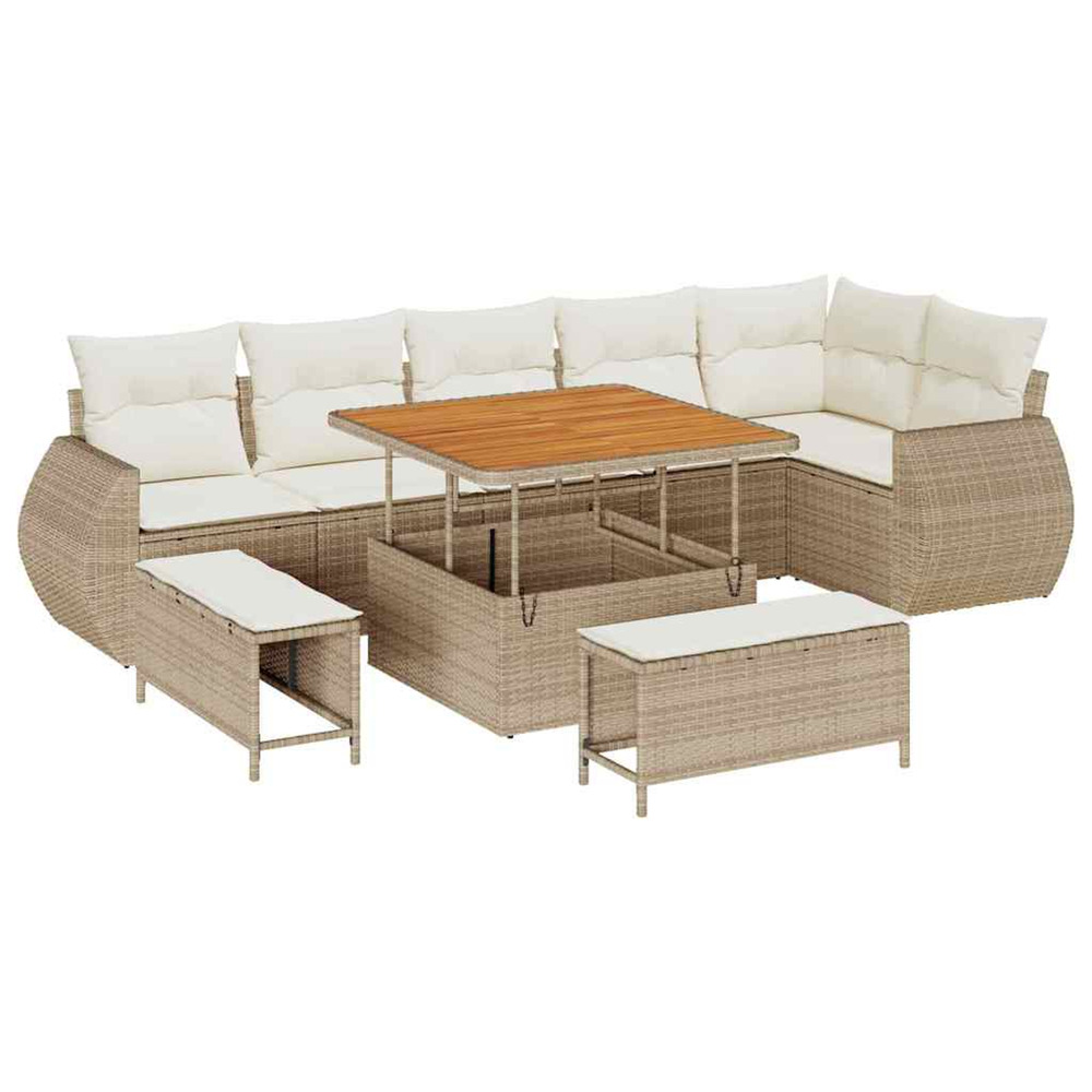 Ensemble de canapé de jardin avec coussin 9 pcs beige et crème