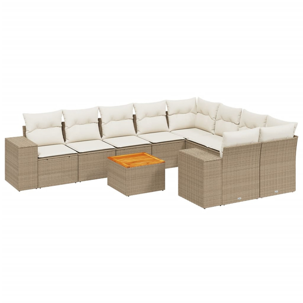 Salon de jardin avec coussins 10 pcs beige résine tressée