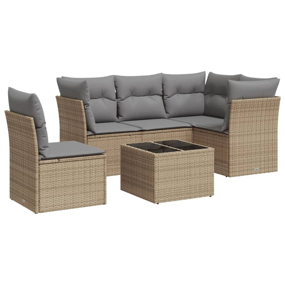 Salon de jardin avec coussins 6 pcs beige résine tressée