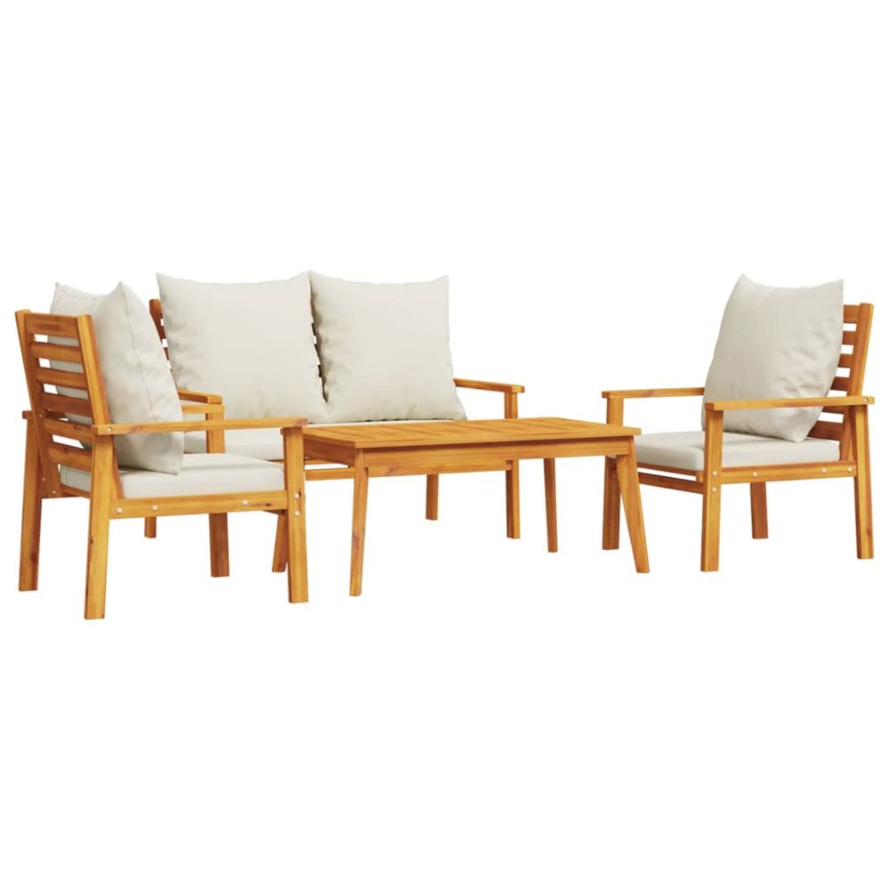 Salon de jardin 4 pcs avec coussins bois d'acacia solide