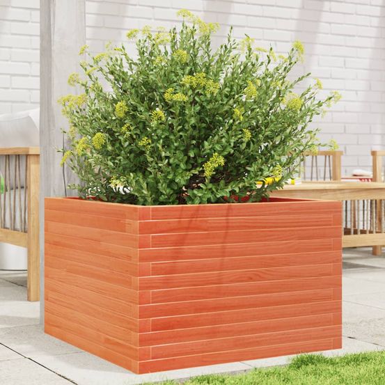 Très grande jardinière carrée 70cm pin massif cire marron jardin