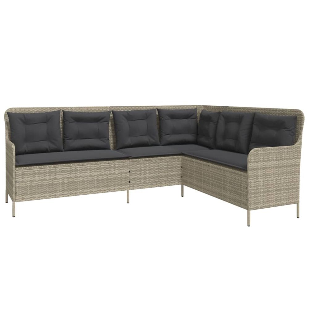 Canapé de jardin avec coussins forme de l gris clair poly rotin