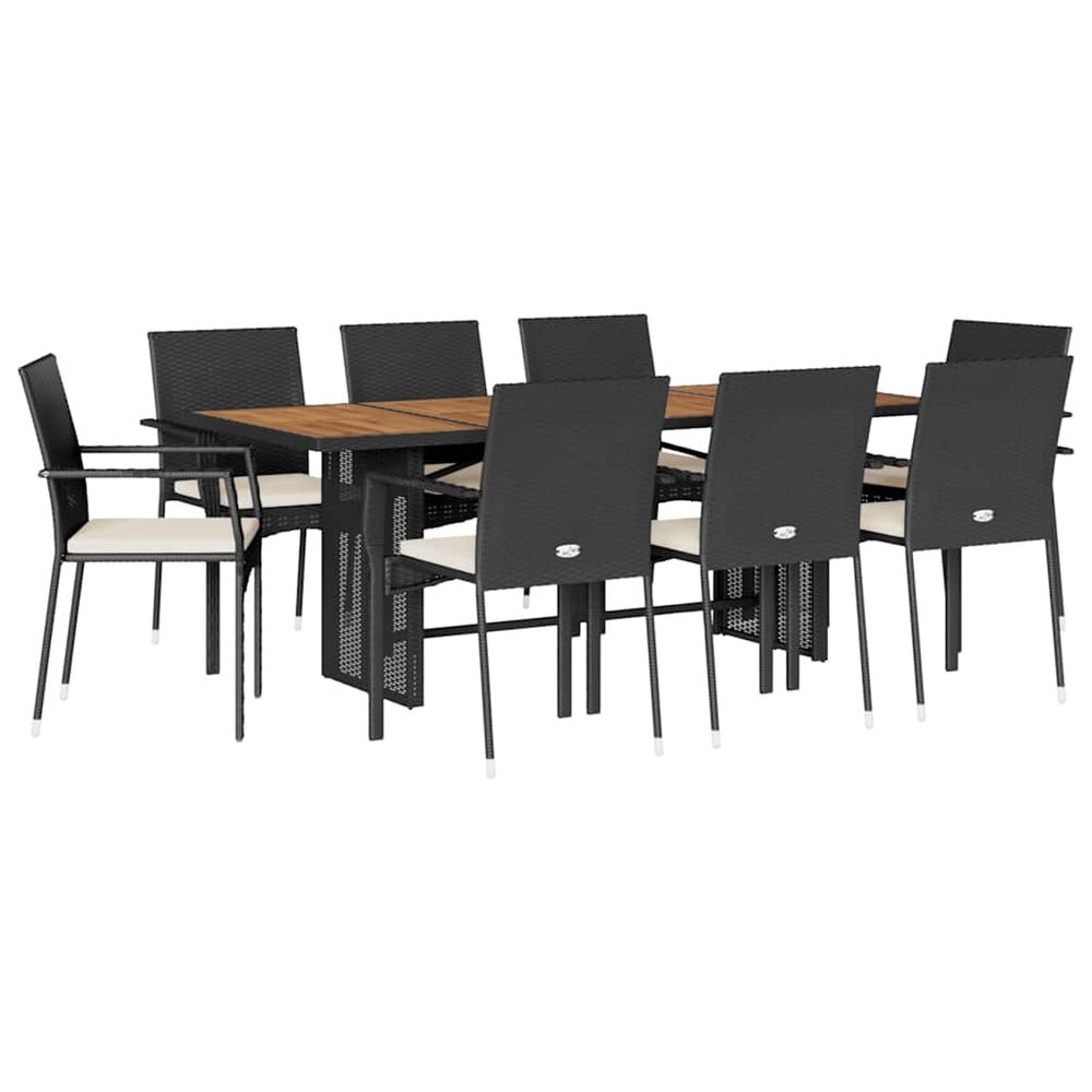 Ensemble à manger de jardin 9pcs coussins noir résine tressée