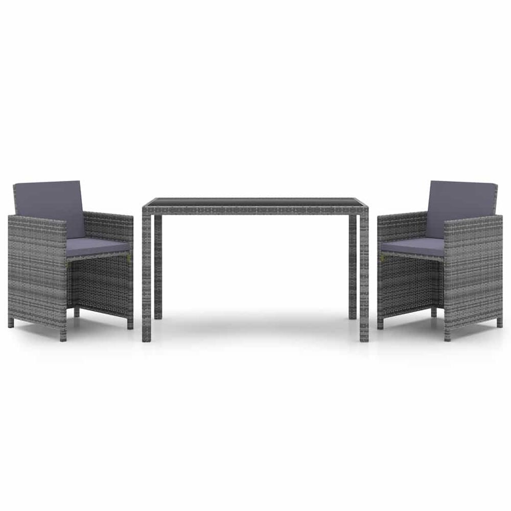 Ensemble à manger de jardin coussins 3pcs résine tressée gris