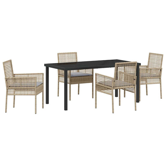 Ensemble de salle à manger pour jardin 5 pcs beige polyrotin