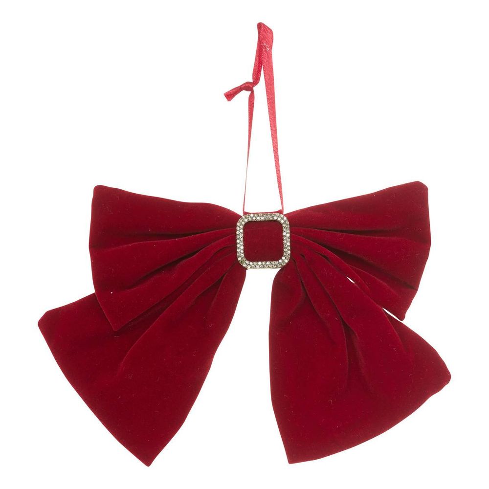 Suspension de sapin nœud en velours rouge 16 cm