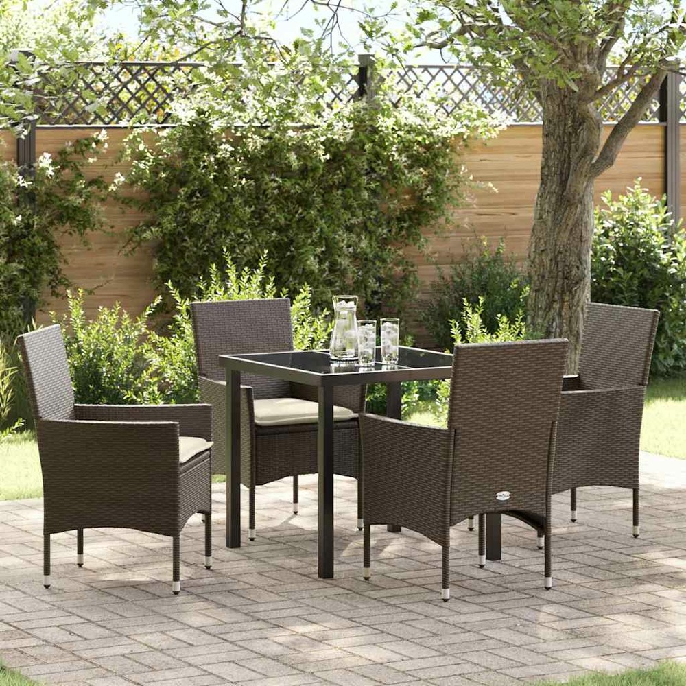 Ensemble de salle à manger pour jardin 5 pcs marron polyrotin