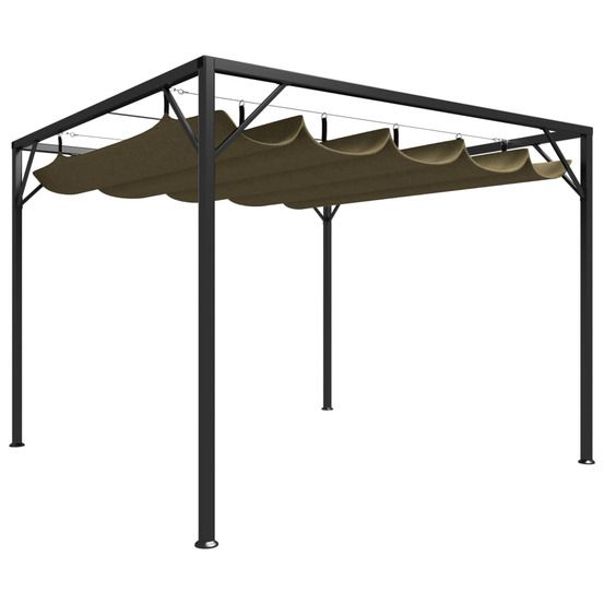 Chapiteau de jardin avec auvent rétractable 3x3m taupe 180 g/m²