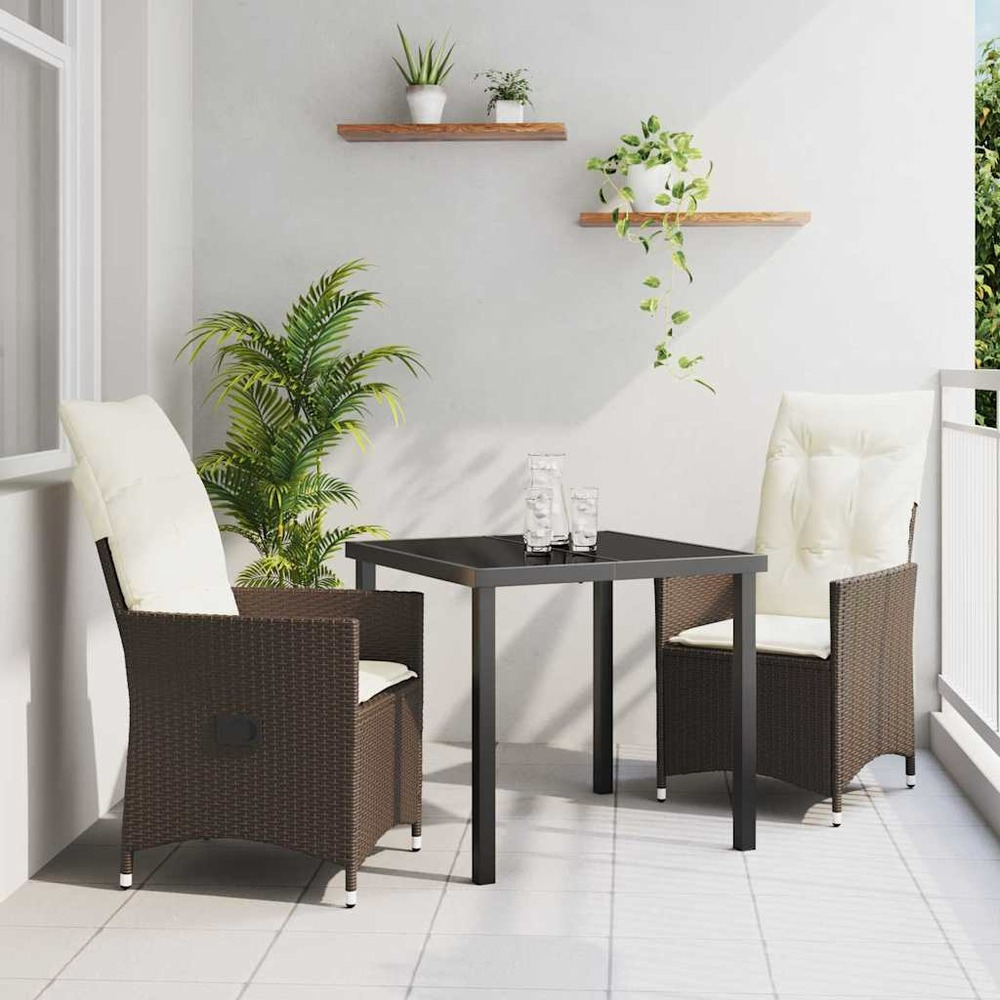 Ensemble de salle à manger pour jardin 3 pcs marron polyrotin