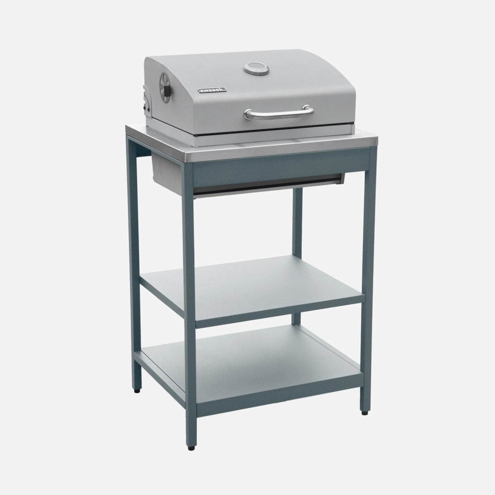 Barbecue grill naxos au charbon de bois acier inoxydable grille chromée 2 étagères