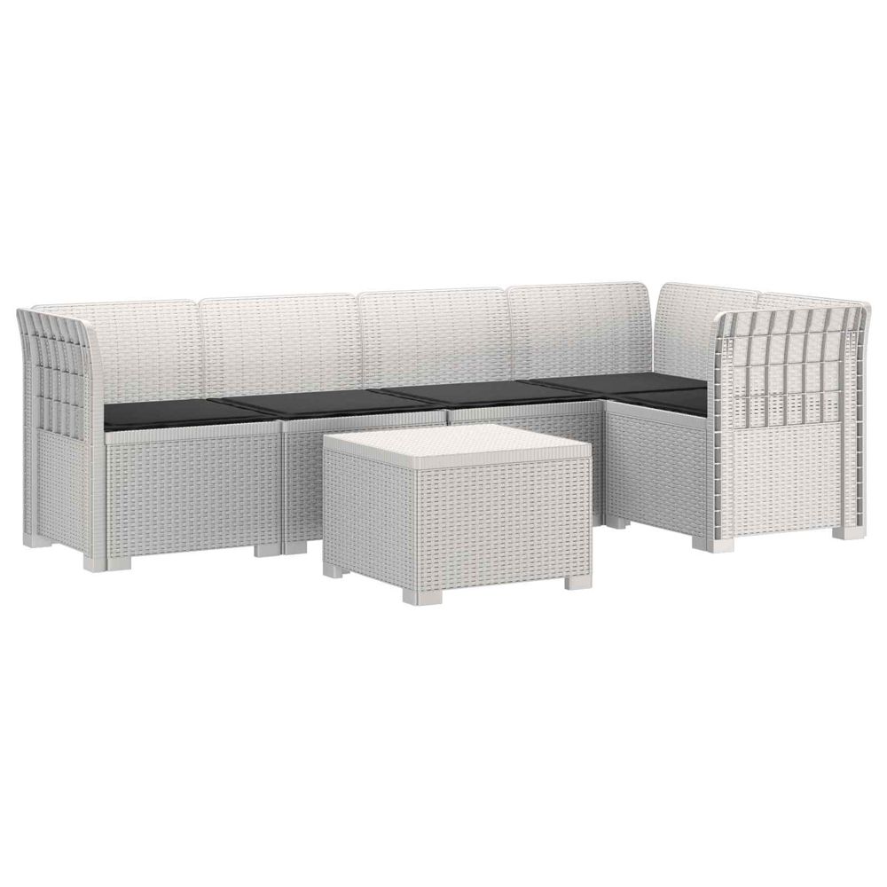 Canapé de jardin 5 places avec coussins aspect rotin pp blanc
