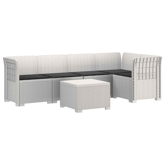 Canapé de jardin 5 places avec coussins aspect rotin pp blanc