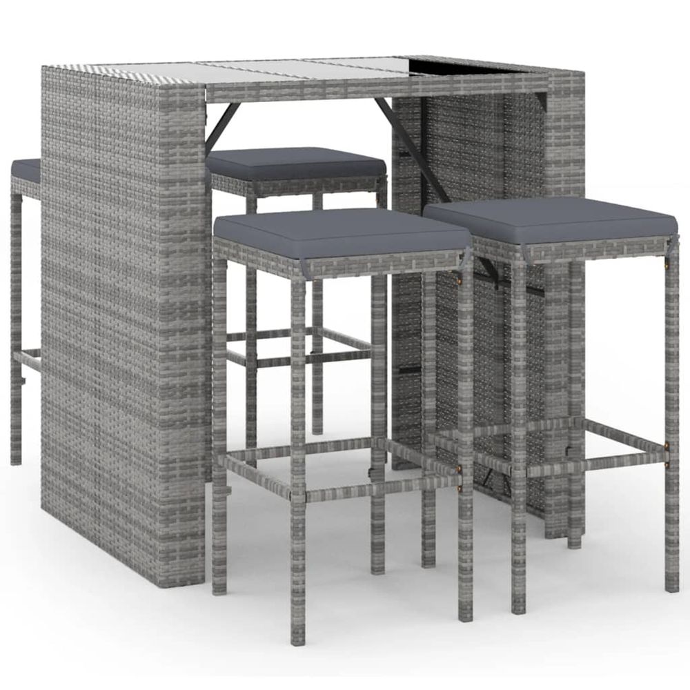 Ensemble de bar de jardin 5 pcs avec coussins gris poly rotin
