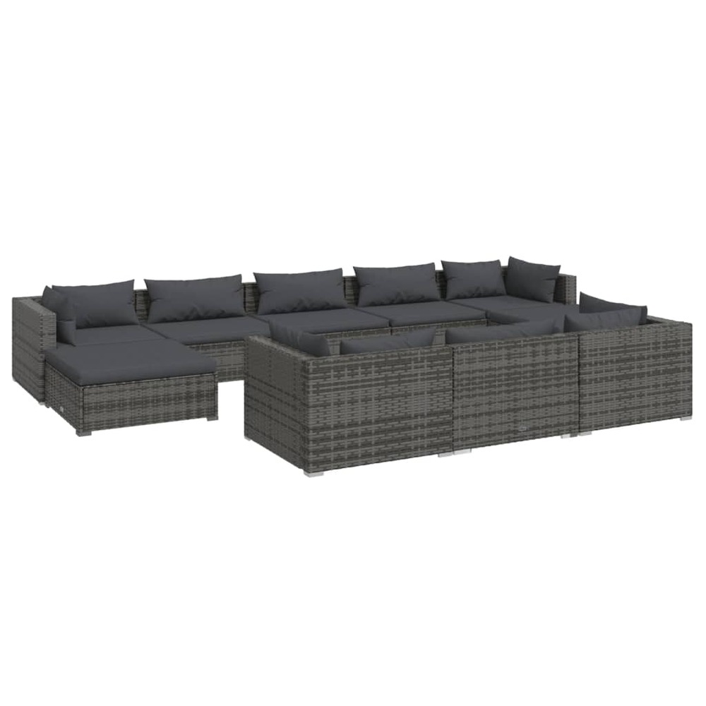 Salon de jardin 10 pcs avec coussins gris résine tressée