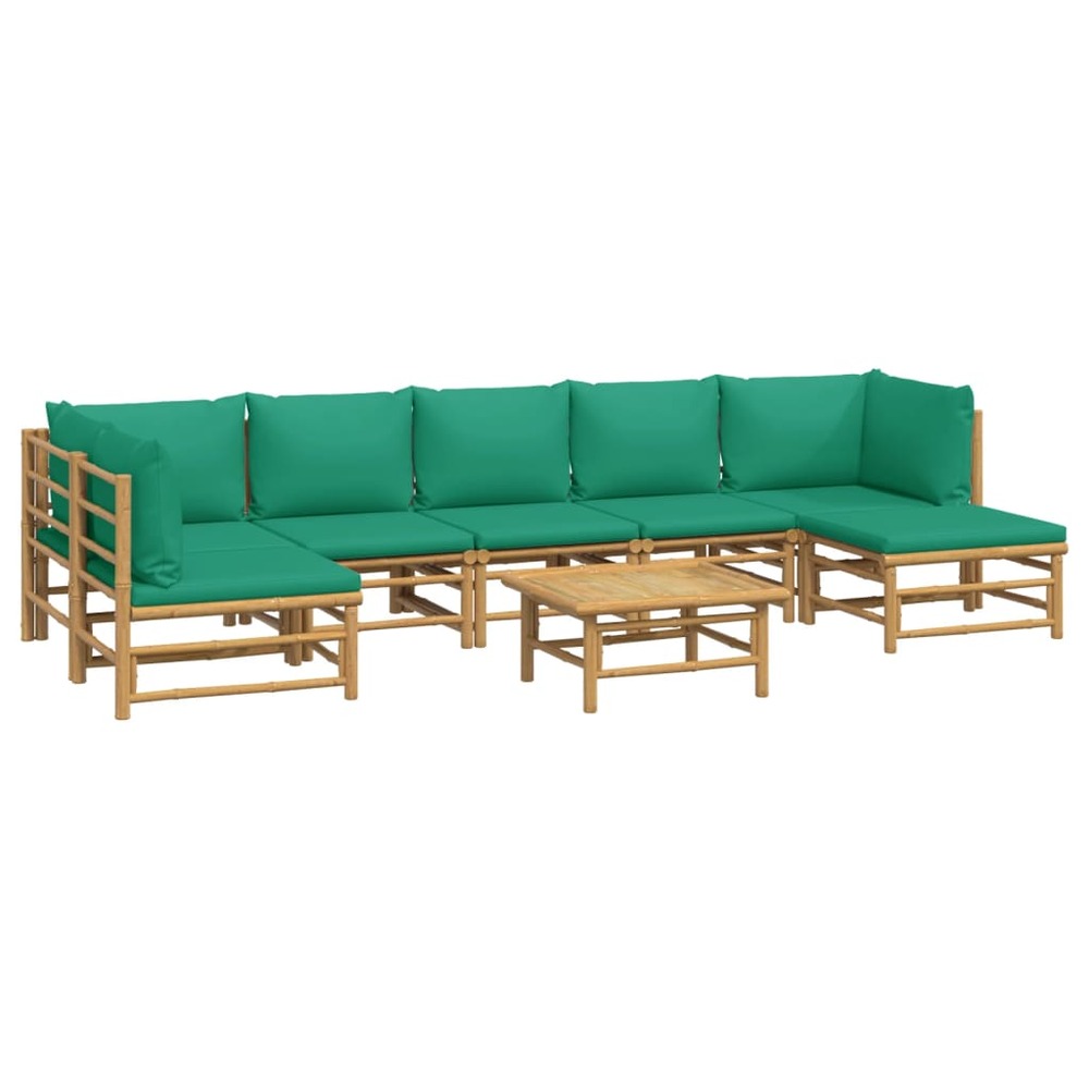 Salon de jardin meuble d'extérieur ensemble de mobilier 8 pièces avec coussins vert bambou