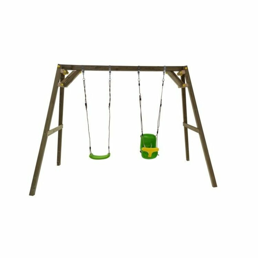 Balançoire double en bois carré masgames xylo xl + siège bébé