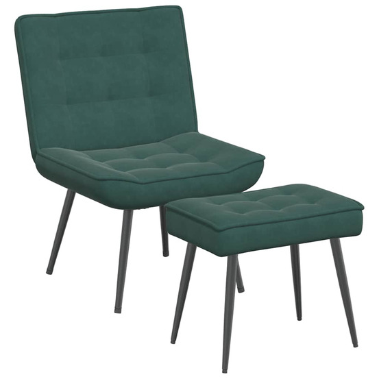 Chaise de relaxation avec tabouret vert foncé velours