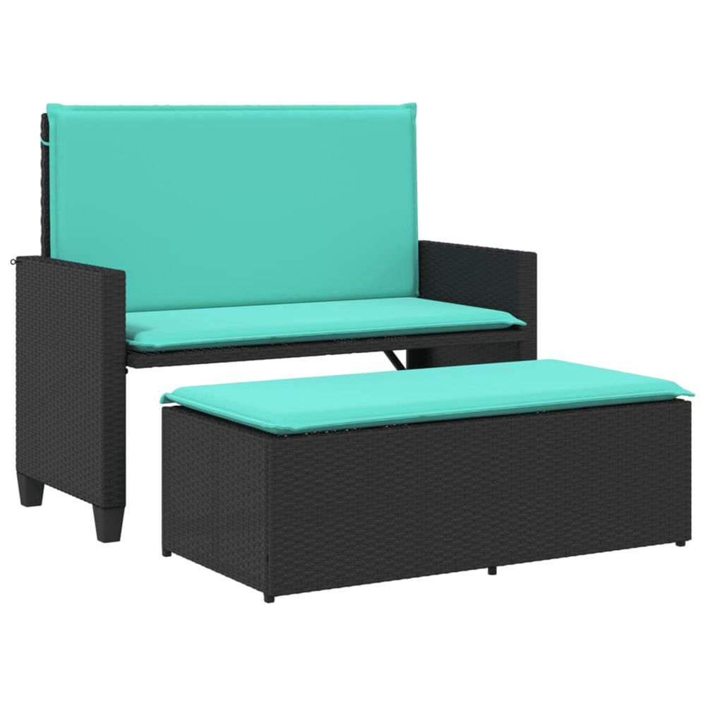 Banc de jardin avec coussins et repose-pieds noir résine tressée