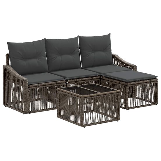 Ensemble de canapé de jardin 5 pc gris polyrotin