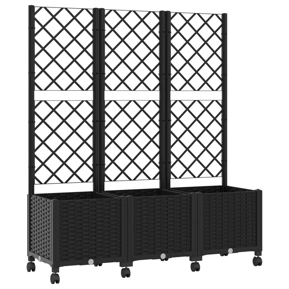 Bac de jardin avec treillis et roues noir 120 x 40 x 146 cm pp