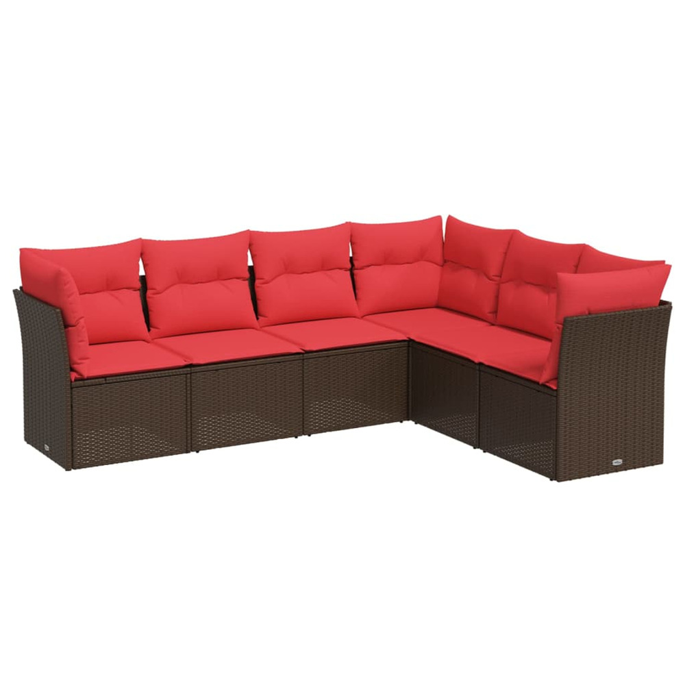 Salon de jardin 6 pcs avec coussins marron résine tressée