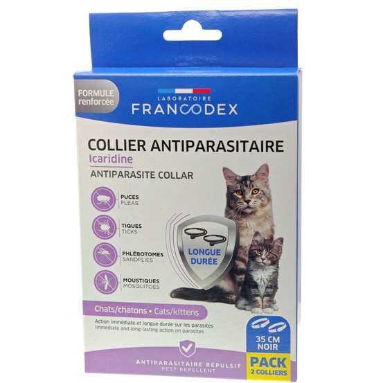 Colliers antiparasitaire icaridine x2 noir pour chats et chatons