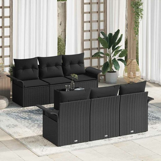 Ensemble de canapé de jardin avec coussin 7 pcs noir polyrotin