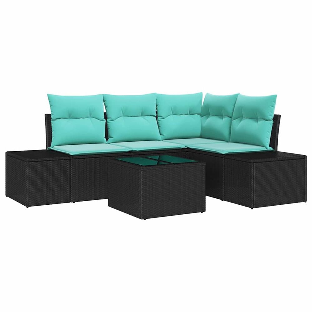 Ensemble de canapé de jardin noir et turquoise polyrotin