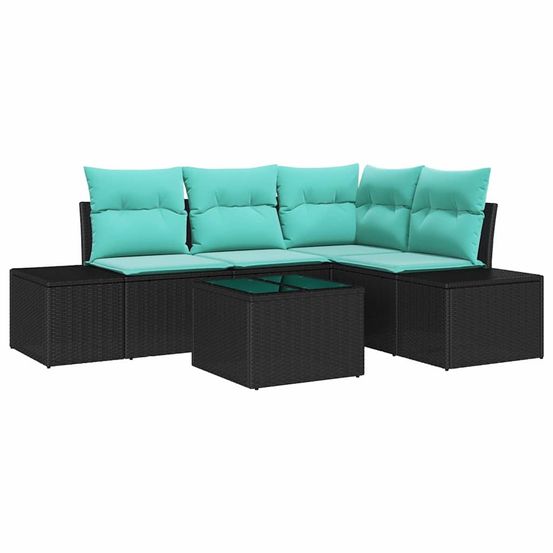 Ensemble de canapé de jardin noir et turquoise polyrotin