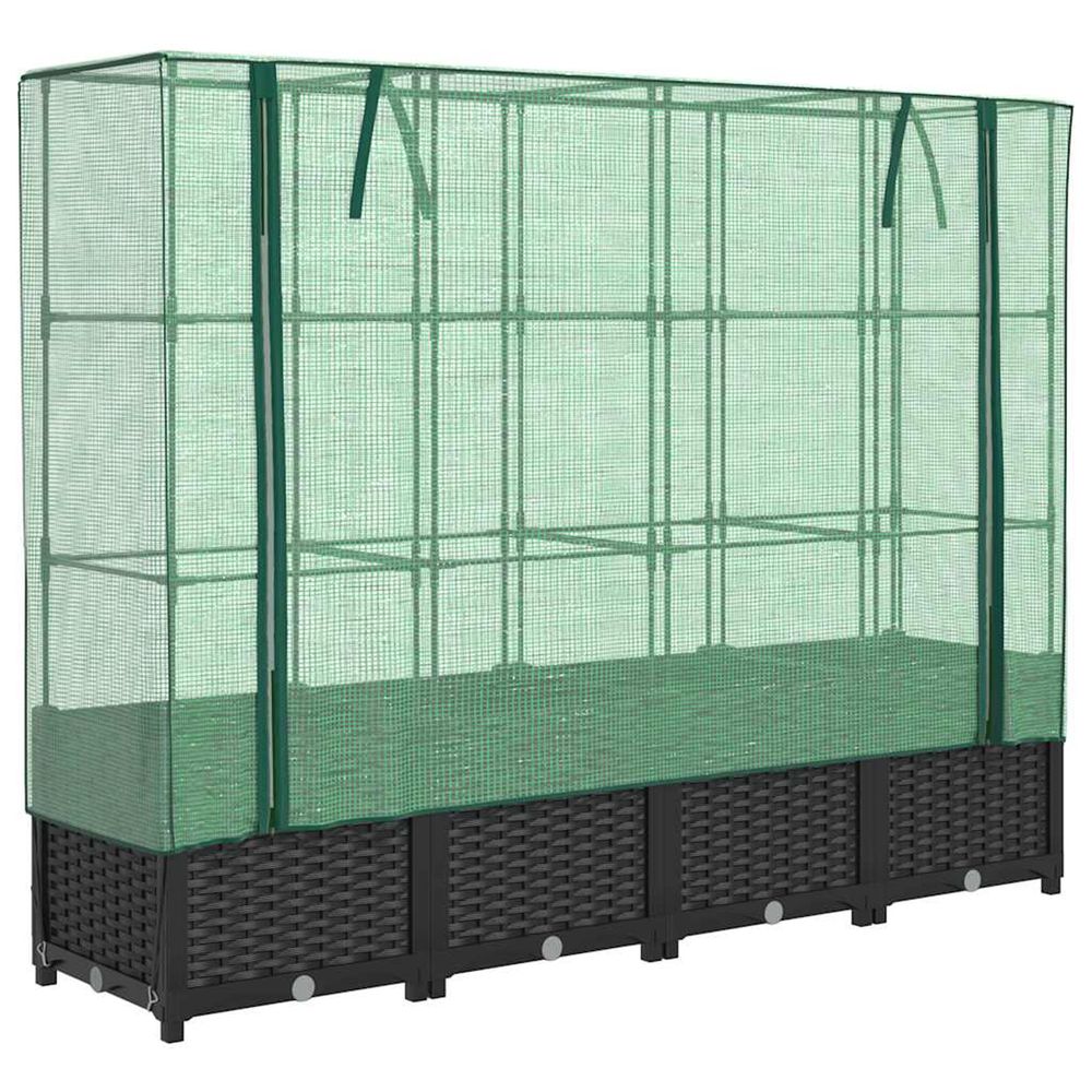 Lit surélevé avec housse de serre aspect rotin 160 x 40 x 138 cm
