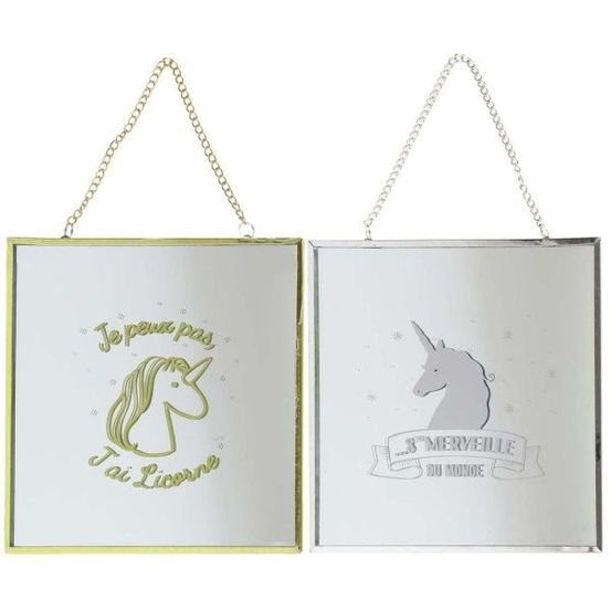 Miroir carré avec chainette licorne (lot de 2)