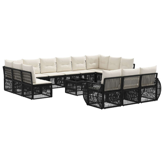 Ensemble de canapé de jardin 14 pcs noir et blanc crème