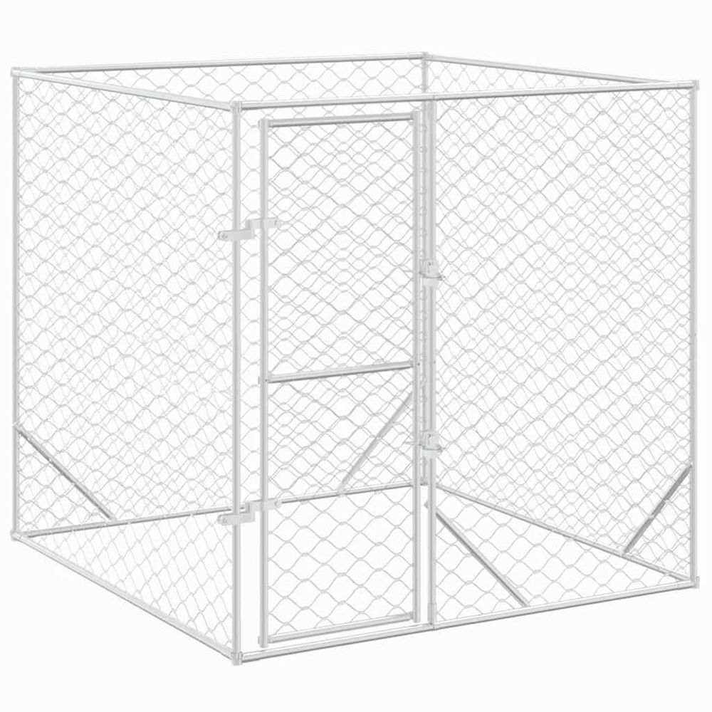 Chenil d'extérieur pour chiens argenté 2x2x2 m acier galvanisé