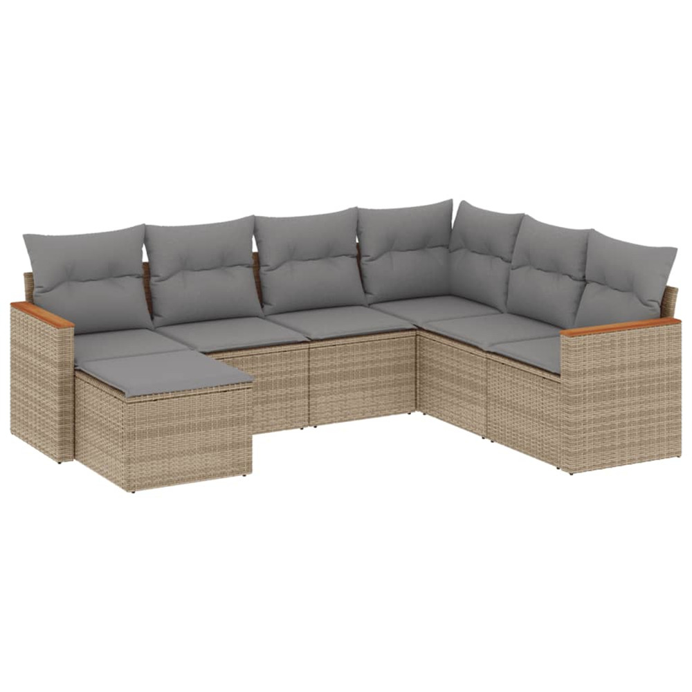 Salon de jardin avec coussins 7 pcs beige résine tressée