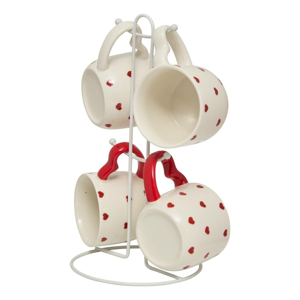 Coffret 4 mugs sur rack valentine motif à coeurs