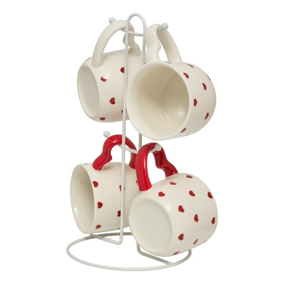 Coffret 4 mugs sur rack valentine motif à coeurs