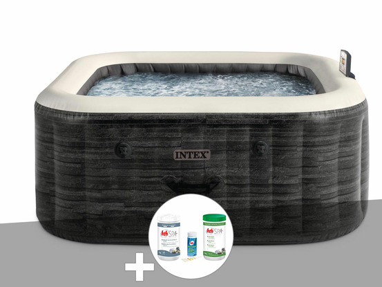Kit spa gonflable purespa ardoise carré bulles 4 places + kit de traitement bro