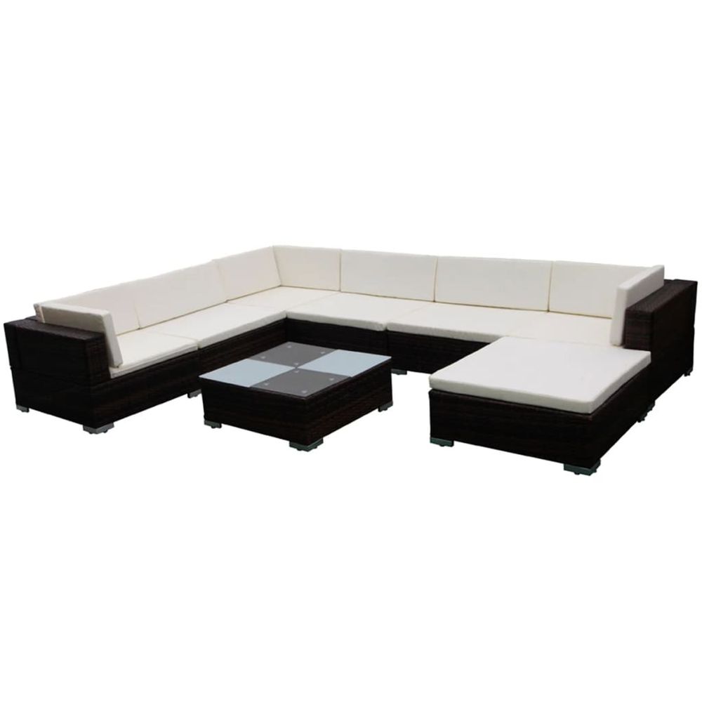 Salon de jardin 8 pcs avec coussins résine tressée marron