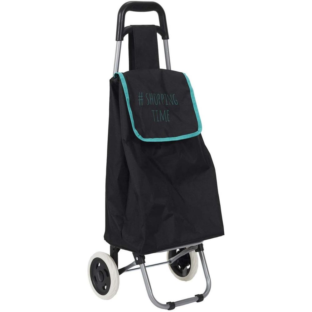 Chariot shopping 2 roues hashtag noir liseré turquoise